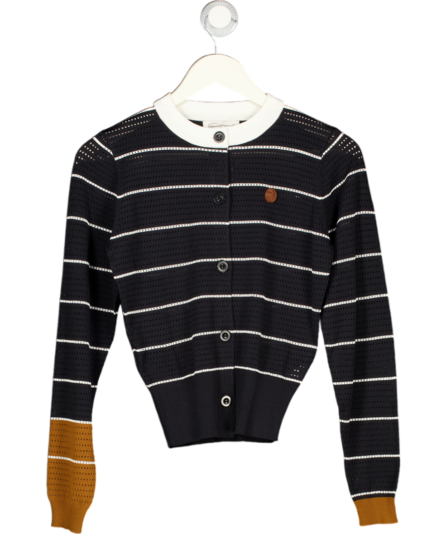 SELFWHO Navy Blue Tencel-cotton Blend Striped Knit Cardigan UK S