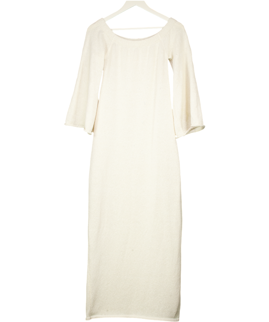 BOA Cream Crochet Knit Off Shoulder Maxi Dress UK S