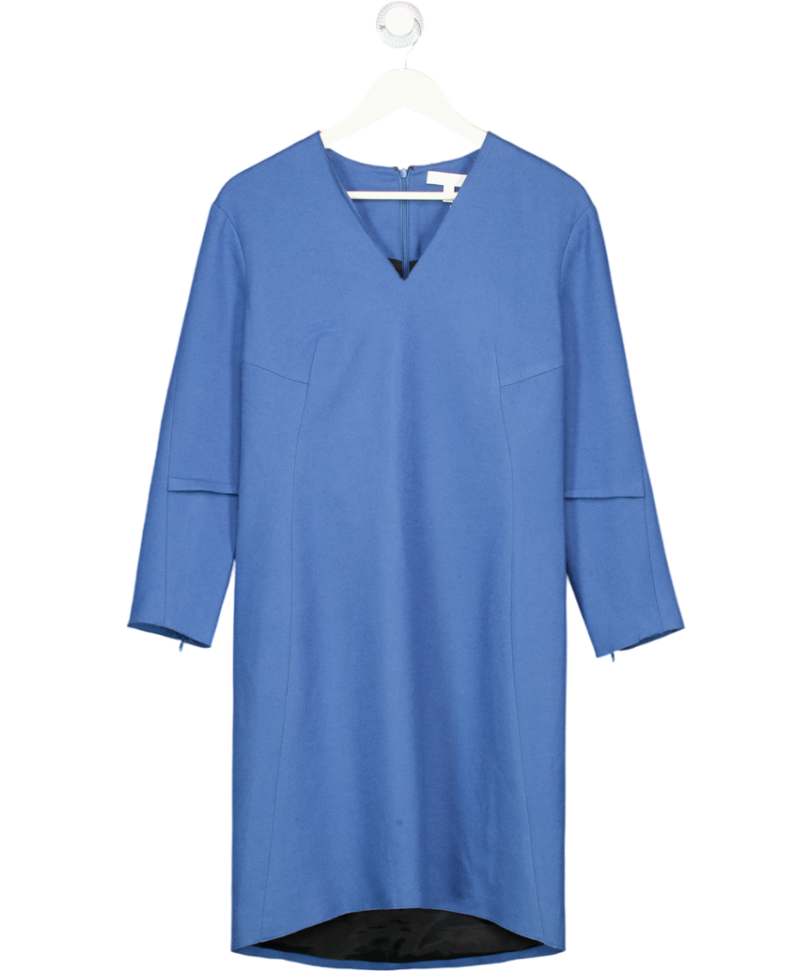 Nicole Farhi Blue V-neck Wool Long Sleeve Shift Dress UK 12