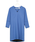 Nicole Farhi Blue V-neck Wool Long Sleeve Shift Dress UK 12