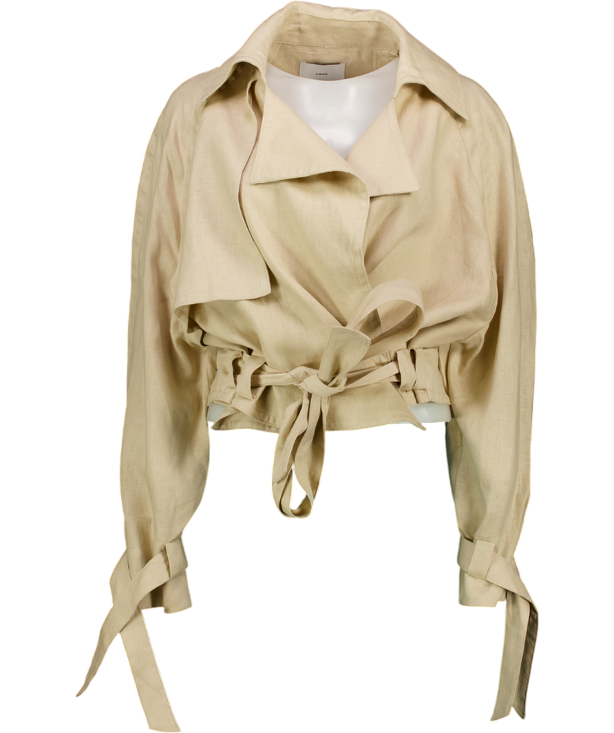 MANGO Beige Linen Jacket With Belt UK M