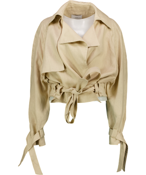 MANGO Beige Linen Jacket With Belt UK M