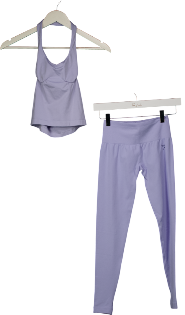 gymshark Purple Soft Sculpt Halterneck Tank With Shelf And Soft Sculpt Leggings UK XS