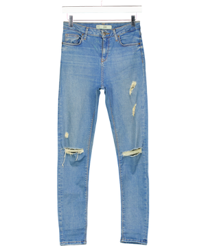 Topshop Blue Distressed Jamie High Rise Skinny Jean W28