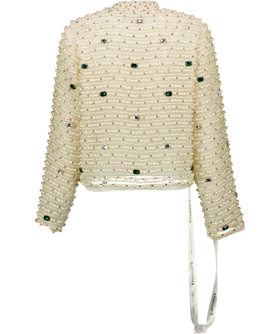 KHANUM'S Cream Hand-embellished Pearl And Gemstone Jacket UK M