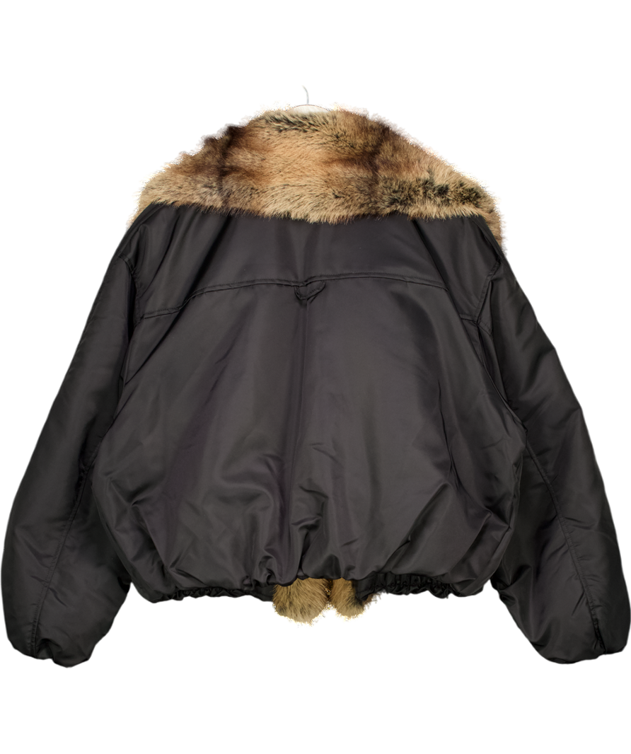 ZARA Black Faux Fur Collar Bomber Jacket UK S