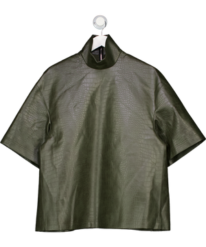 The Frankie Shop Olive Green Delancey Croc Faux-leather Top UK S
