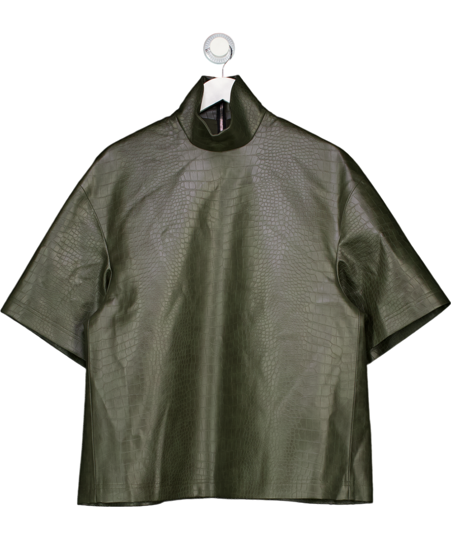 The Frankie Shop Olive Green Delancey Croc Faux-leather Top UK S