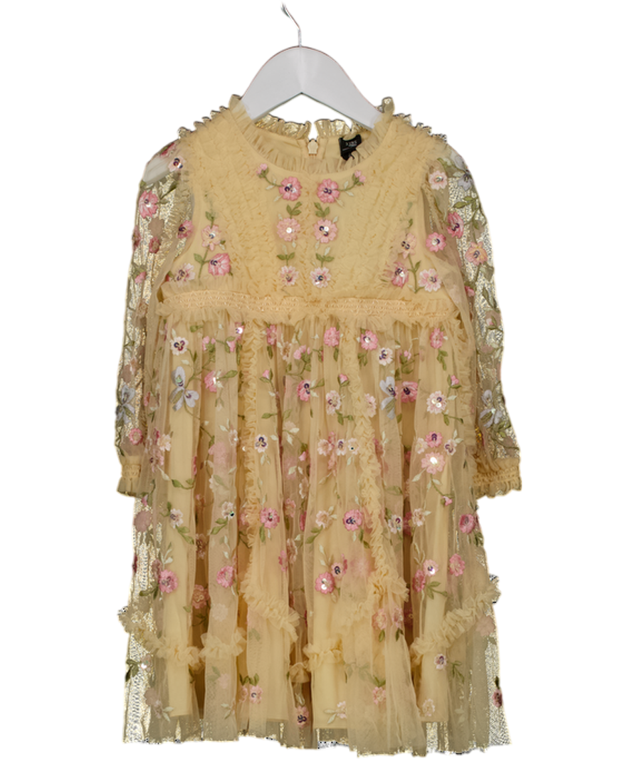 NEEDLE & THREAD KIDS Yellow Embellished Wall Flower Dress 3 Years