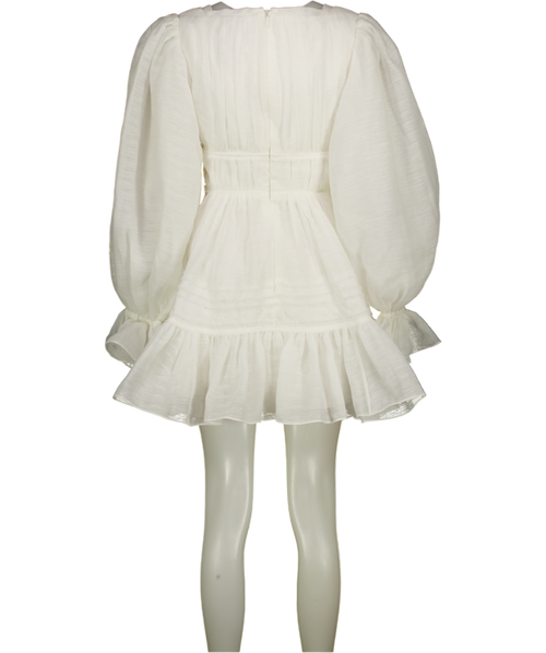 AJE. Impression White Square Neck Long Sleeve Mini Dress UK 8