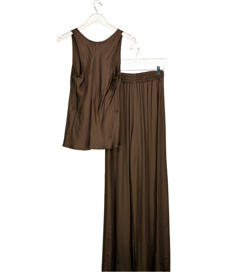 JAKI LONDON 2-piece Chocolate Brown Satin Cami Top & Wide Leg Trouser Set UK XS