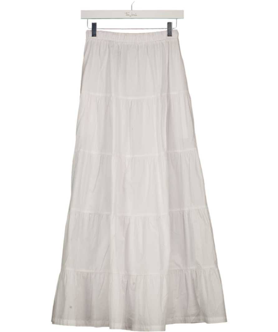 THREADBARE Cotton Tiered Maxi Skirt In White UK 8