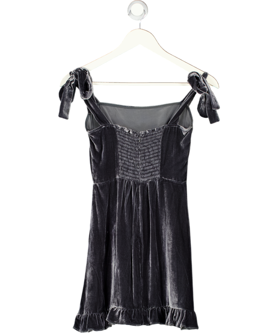 REFORMATION Grey Silk Velvet Tie Shoulder Mini Dress Sz0 UK 4