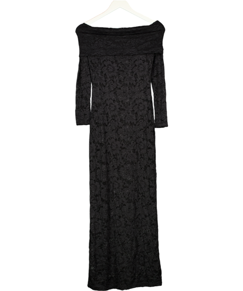 4th & Reckless Lace Bardot Foldover Long Sleeve Maxi Dress In Black UK 6