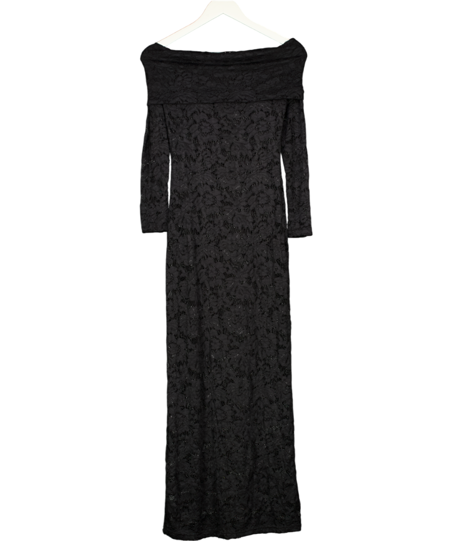 4th & Reckless Lace Bardot Foldover Long Sleeve Maxi Dress In Black UK 6
