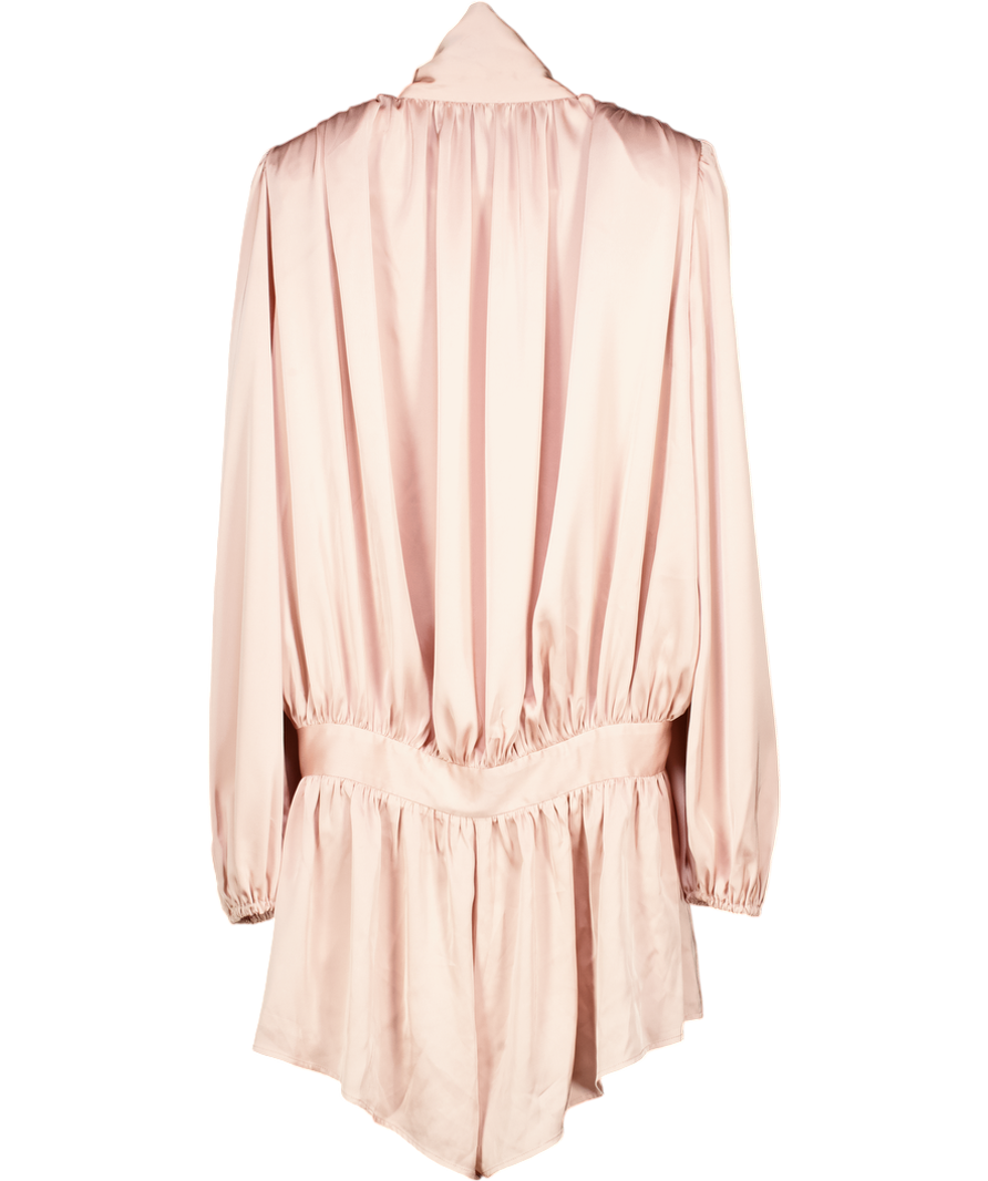 NOUGHTS & KISSES Telia Blush Pink Satin Funnel Neck Playsuit UK S