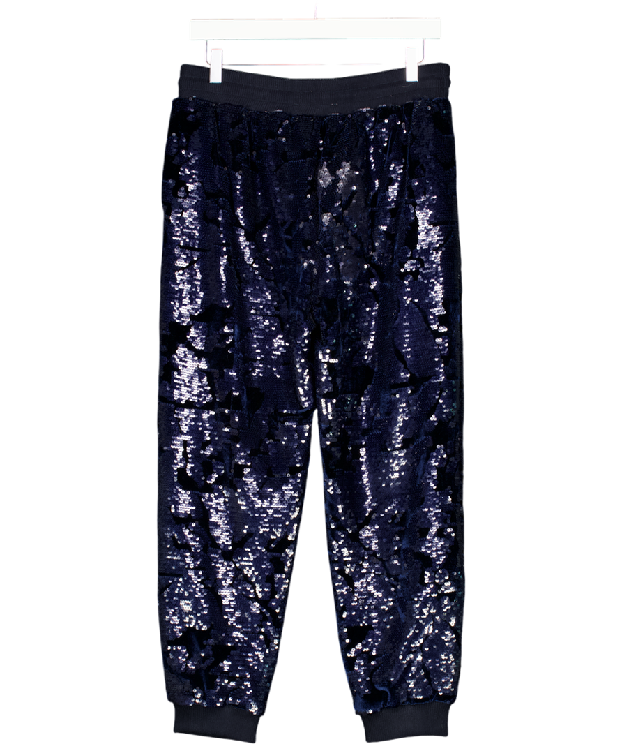 ANTHROPOLOGIE Ett:twa Nvay Blue  Sequined Velvet Joggers UK S