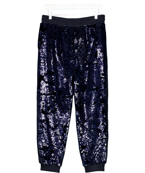 ANTHROPOLOGIE Ett:twa Nvay Blue  Sequined Velvet Joggers UK S