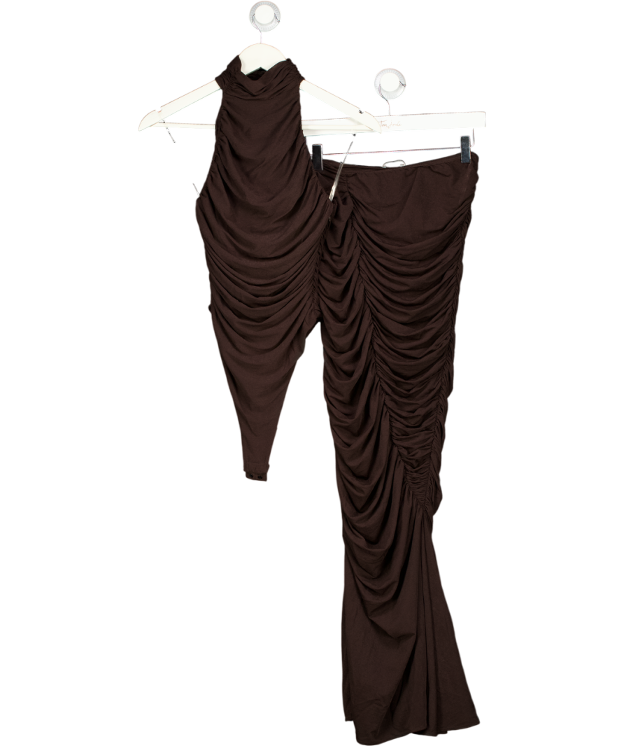 MESHKI 2-piece Brown Ruched Top And Skirt Set UK XS