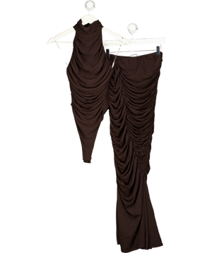 MESHKI 2-piece Brown Ruched Top And Skirt Set UK XS