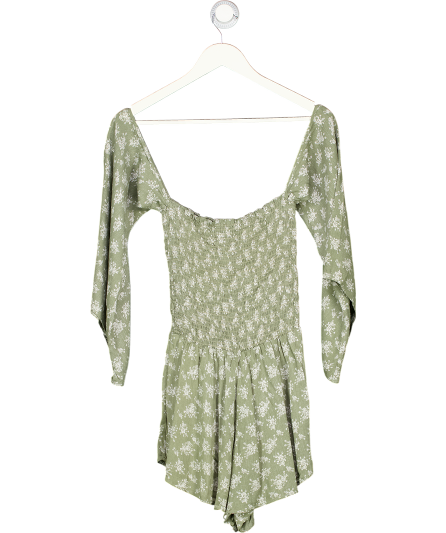 BLUE LIFE CALIFORNIA Green Floral Off The Shoulder Playsuit UK XS