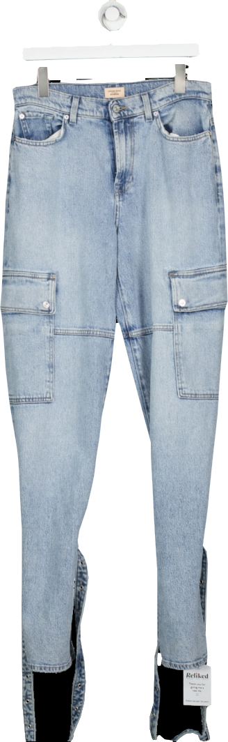 7 For All Mankind Blue X Chiara Biasi Low Rise Belted Cargo Jeans W27