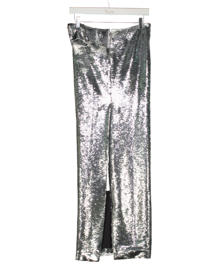 LAQUAN SMITH Metallic Silver Sequinned Maxi Skirt UK XS