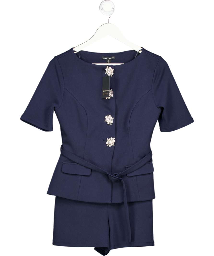 River Island Blue Navy Slash Neck Peplum Playsuit UK S