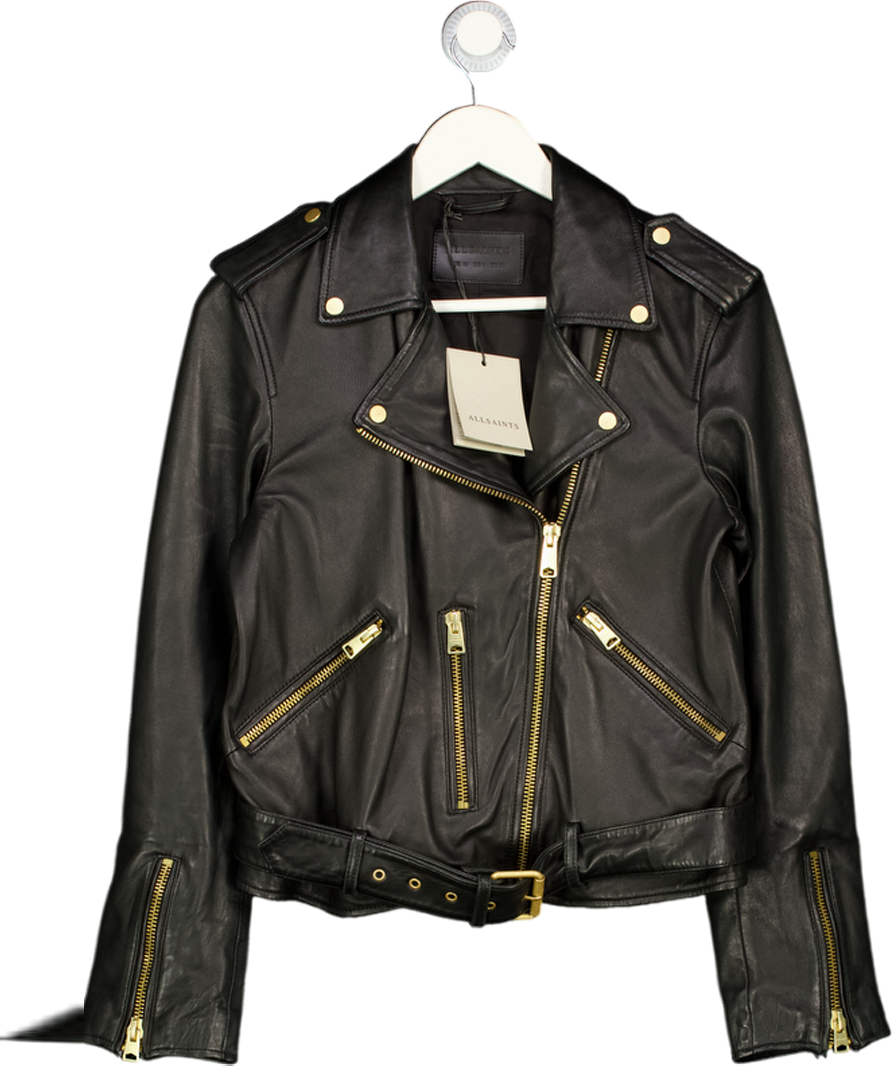 ALLSAINTS Balfern Black / Gold Leather Biker Jacket UK 10