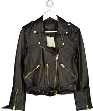 ALLSAINTS Balfern Black / Gold Leather Biker Jacket UK 10