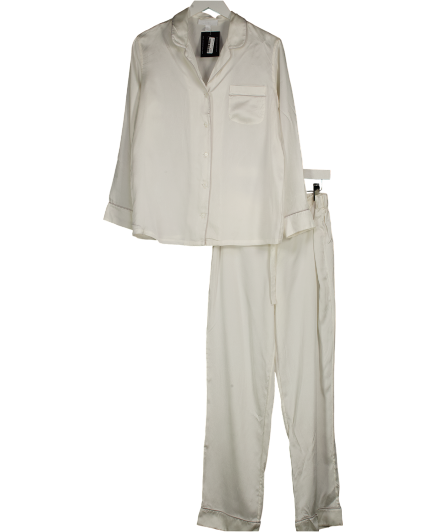 The White Company Cream 100% Silk Classic Piped Pyjama Set UK S