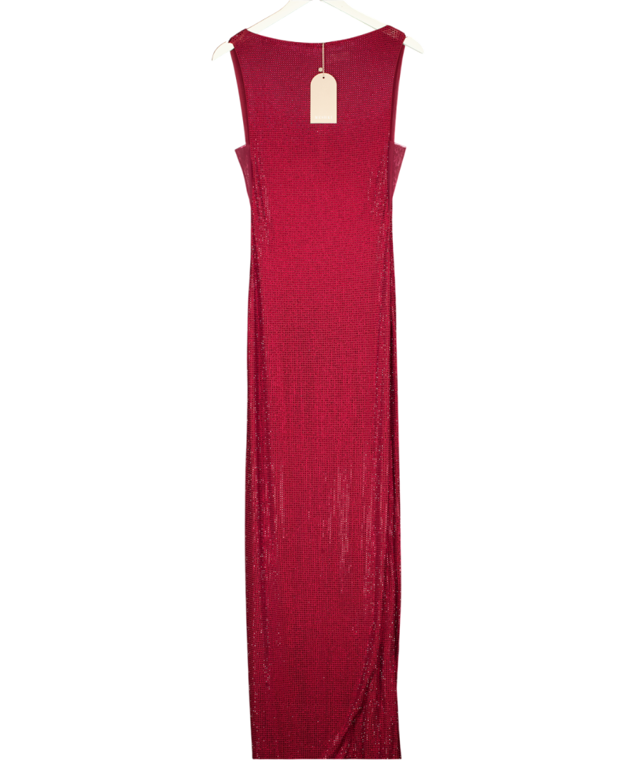MESHKI Magnolia Sleeveless Diamante Maxi Dress - Wine Red UK S