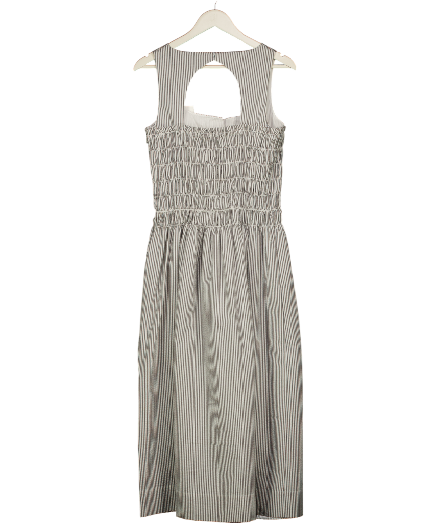 WHISTLES White & Grey Striped Seersucker Ruched Bodice Dress UK 12