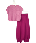 FREE PEOPLE 2-piece Raspberry Pink Freya Knit Loungewear UK S