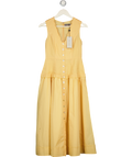 MINT VELVET Yellow Ramie Drop Waist Midi Dress With Scalloped Neckline UK 6