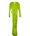 ASOS Green Mesh Deep Plunge Neck Long Sleeve Midi Dress With Draping UK L
