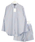 WHISTLES 2-piece Blue Stripe Blue Cotton Poplin Stripe Oversize Shirt & Shorts Set UK 12