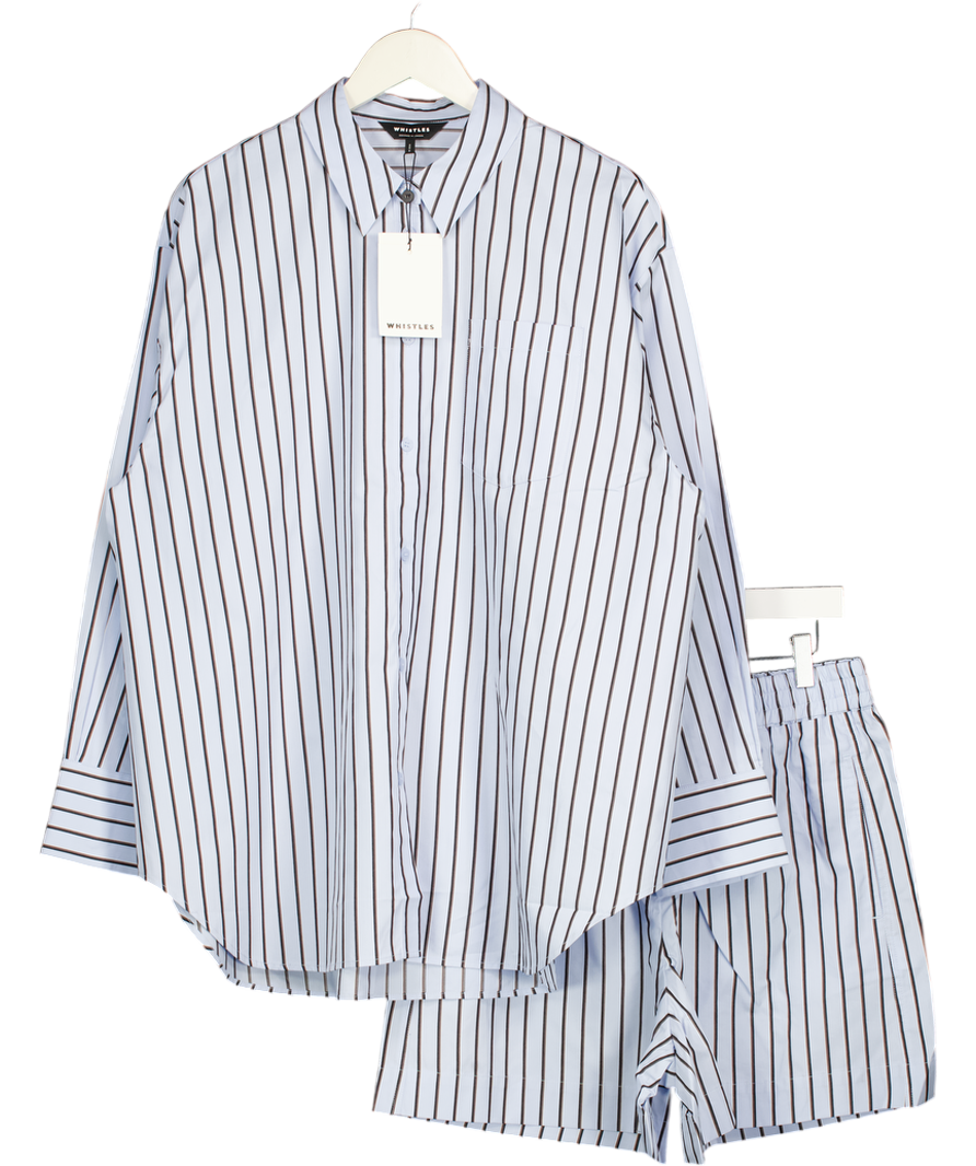 WHISTLES 2-piece Blue Stripe Blue Cotton Poplin Stripe Oversize Shirt & Shorts Set UK 12