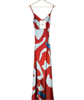 SIR. THE LABEL Blue / Red Frankie Beaded Strap Printed Silk Slip Dress Sz1 UK 6