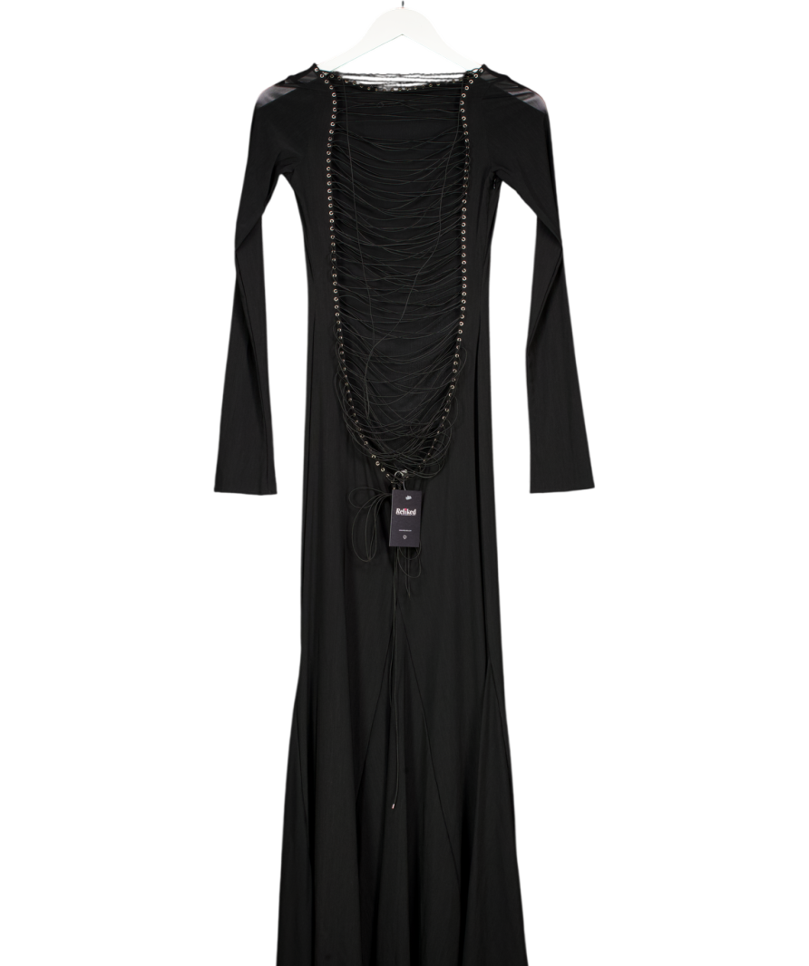 FANCI CLUB Black Long Sleeve Lace-back Maxi Dress UK L
