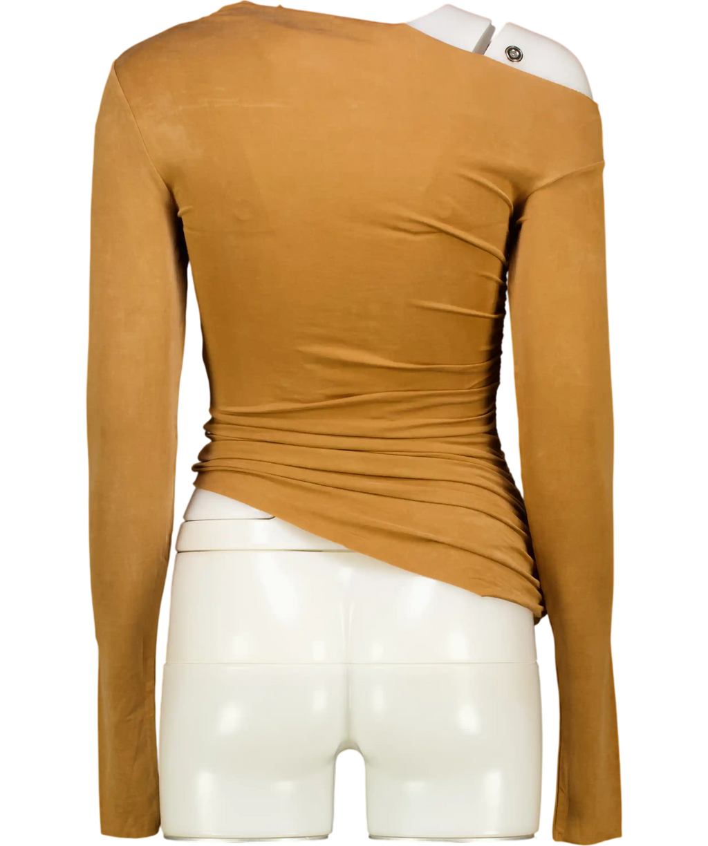 SKIMS Almond Brown Cupro Jersey Asymmetrical Top UK XS
