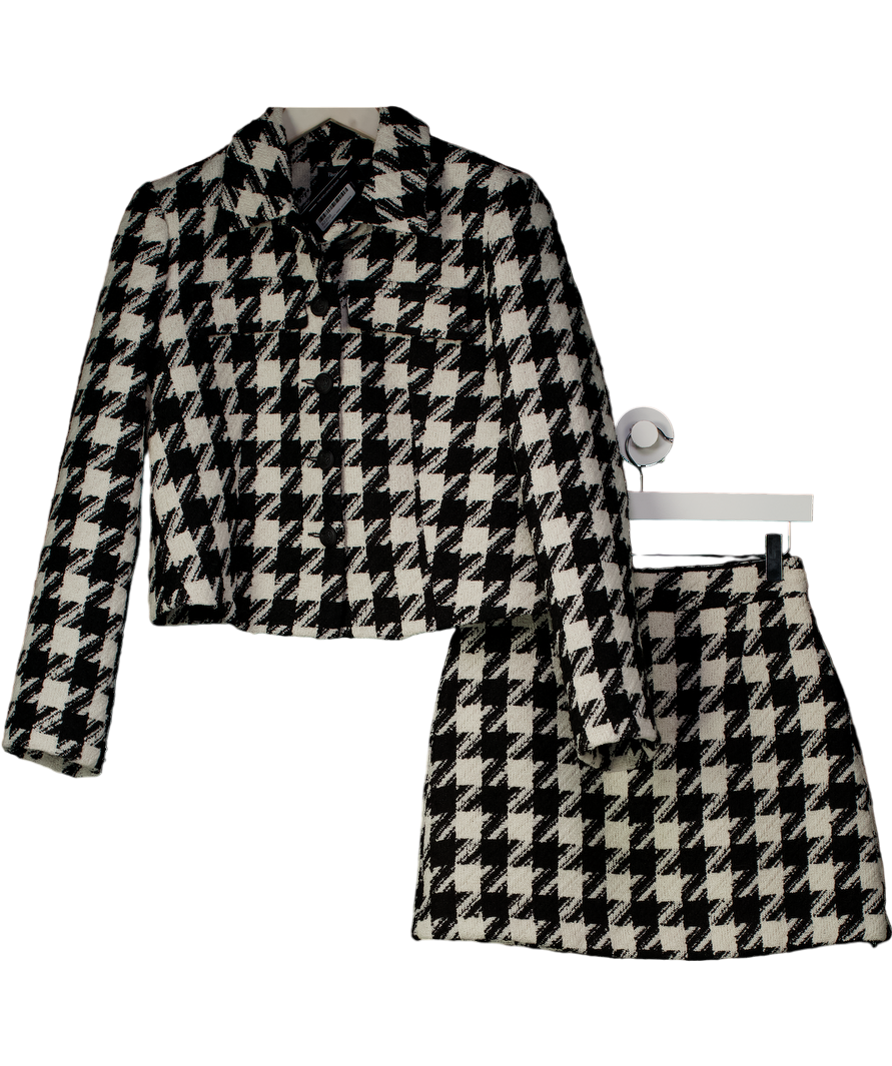 River Island Black Olivia Attwood Boucle Dogtooth Jacket (uk10) And Mini Skirt (uk8) Set UK S