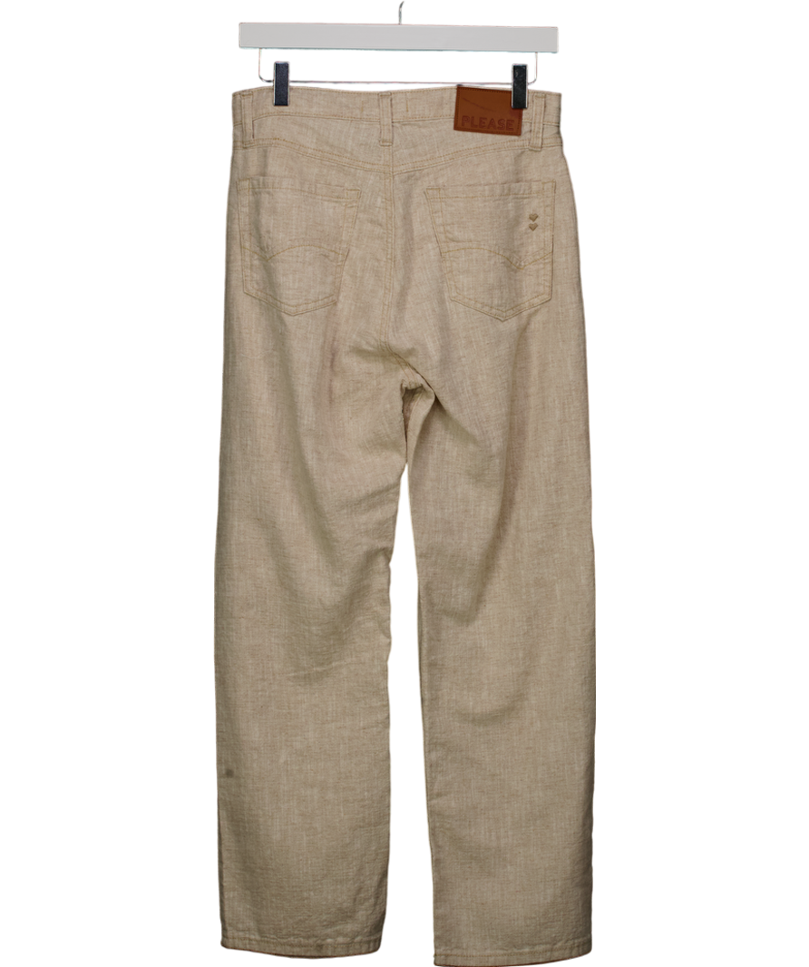 Please Cream Linen Blend Wide Leg Trousers UK S