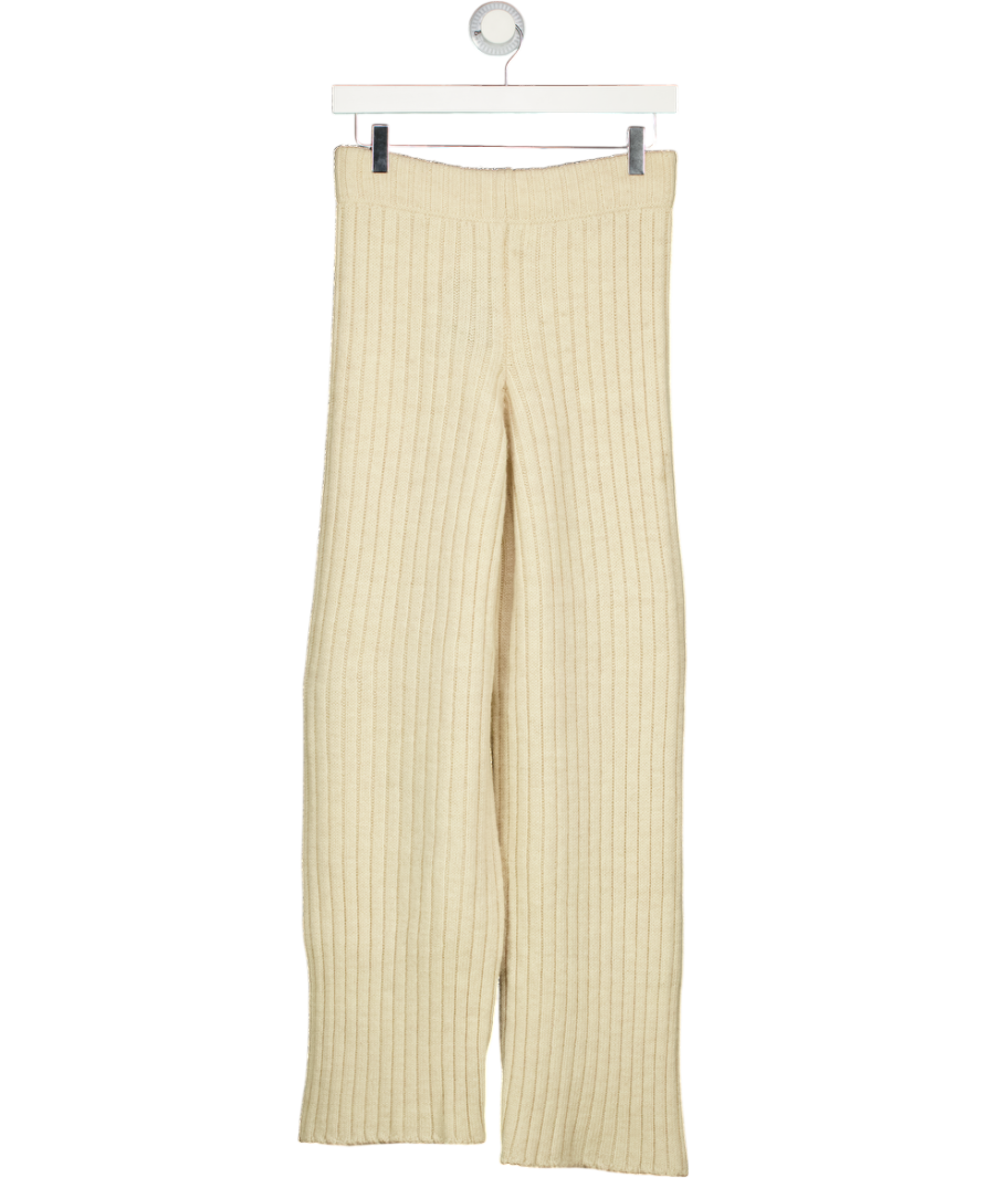 HERD Cream Brampton 100% Bfl Wool Ribbed Knit Crop Trouser UK XS