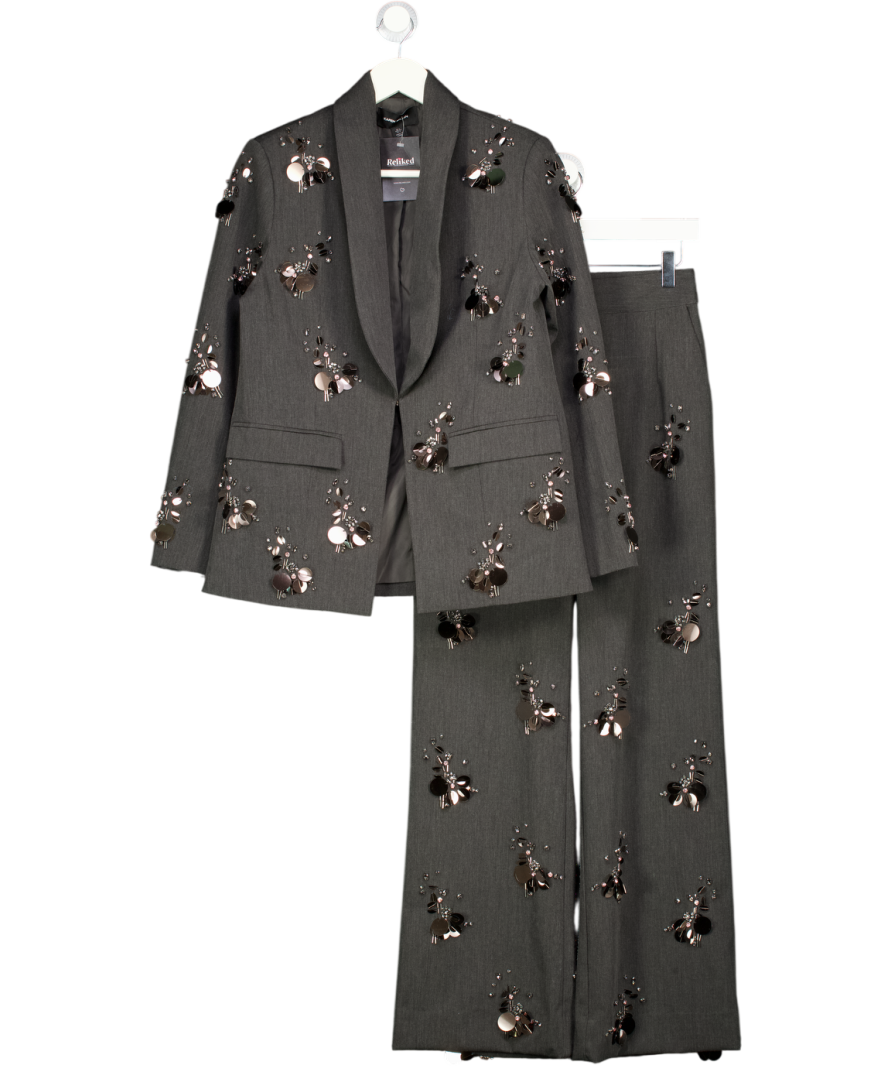 KAREN MILLEN 2-piece Grey Embellished Blazer & Wide Leg Trouser Set UK 6