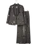 KAREN MILLEN 2-piece Grey Embellished Blazer & Wide Leg Trouser Set UK 6