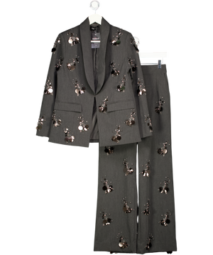 KAREN MILLEN 2-piece Grey Embellished Blazer & Wide Leg Trouser Set UK 6