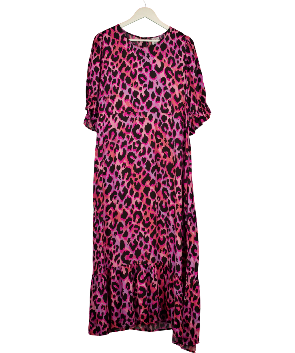 SCAMP & DUDE Pink Mix Satin Shirred Back & Sleeve Midi Tea Dress UK 22