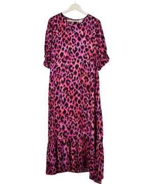 SCAMP & DUDE Pink Mix Satin Shirred Back & Sleeve Midi Tea Dress UK 22