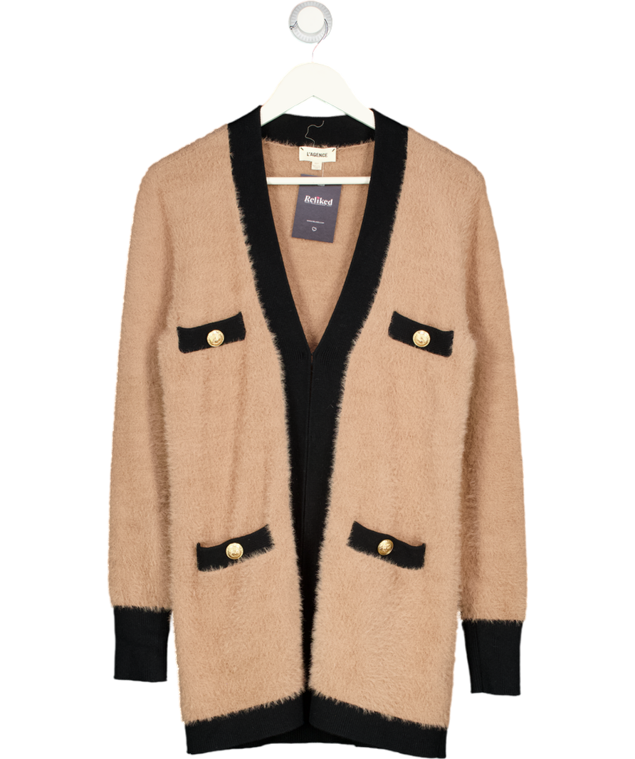 L'AGENCE Camel / Black Elin Four Pocket Cardigan UK XS